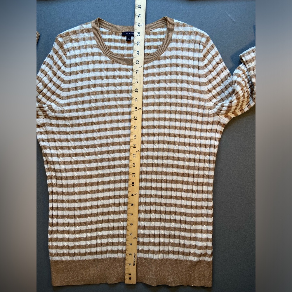 Talbots‎ striped crew neck sweater, Gold and White, long sleeve, Size L - Picture 5 of 6